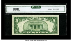 image for: Fr. 1951-A $5 1928A Federal Reserve Note. CGA Crisp Uncirculated 62....