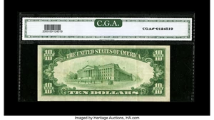 image for: Fr. 2000-K $10 1928 Federal Reserve Note. CGA About Uncirculated 50....