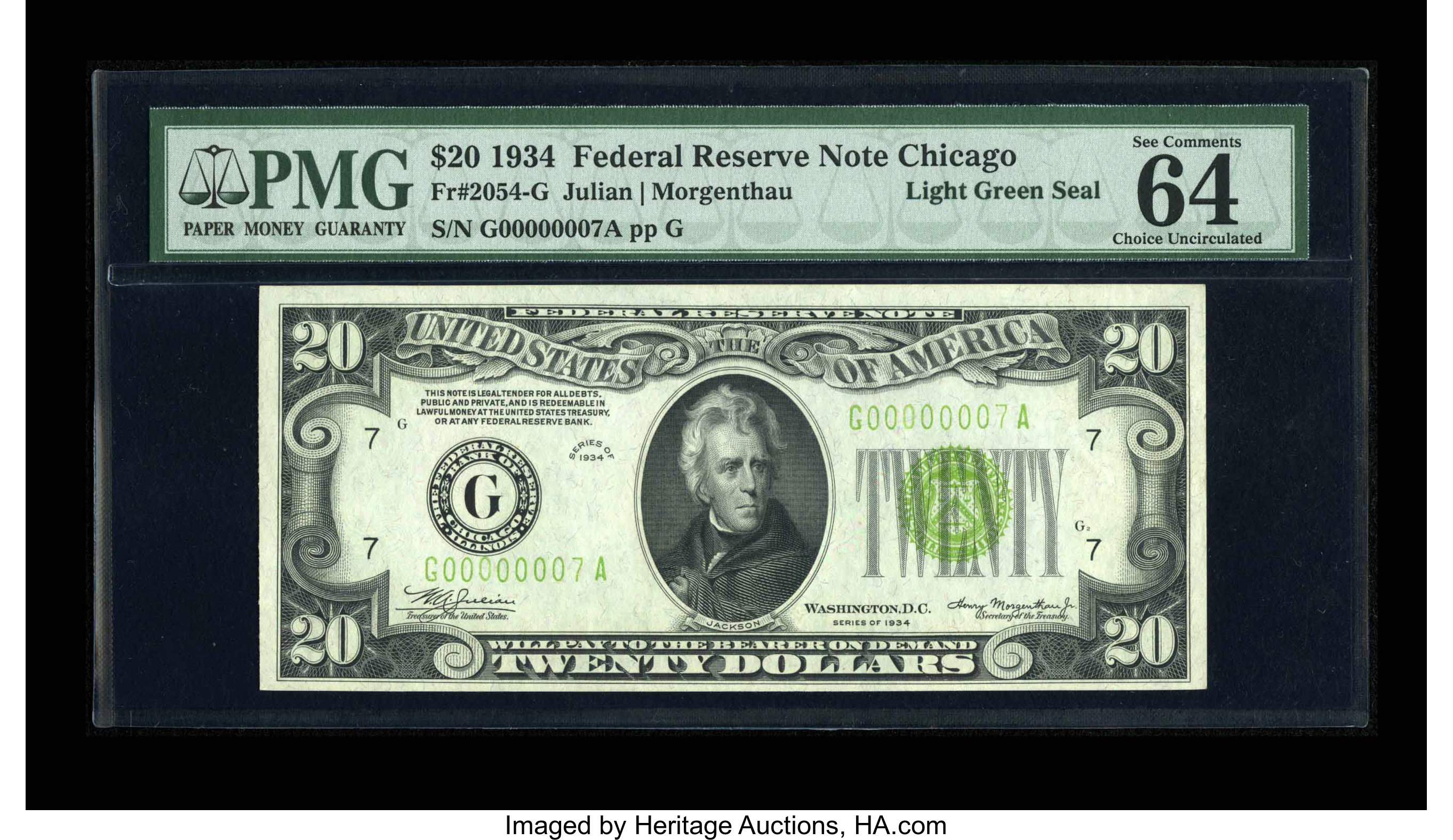 image for: Fr. 2054-G $20 1934 LGS Federal Reserve Note. PMG Choice Uncirculated 64 EPQ....