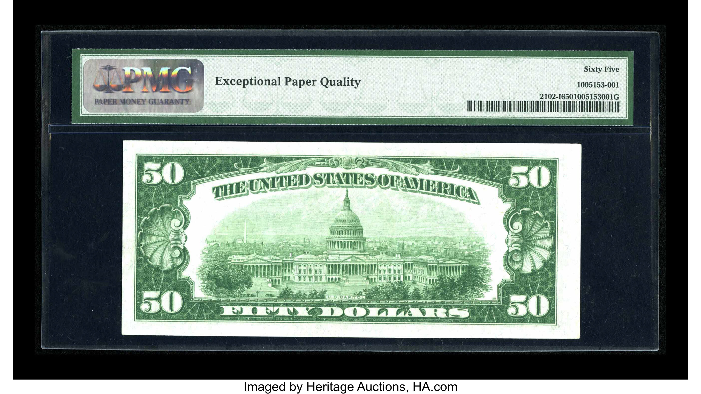 image for: Fr. 2102-I $50 1934 Light Green Seal Federal Reserve Note. PMG Gem Uncirculated 65 EPQ....