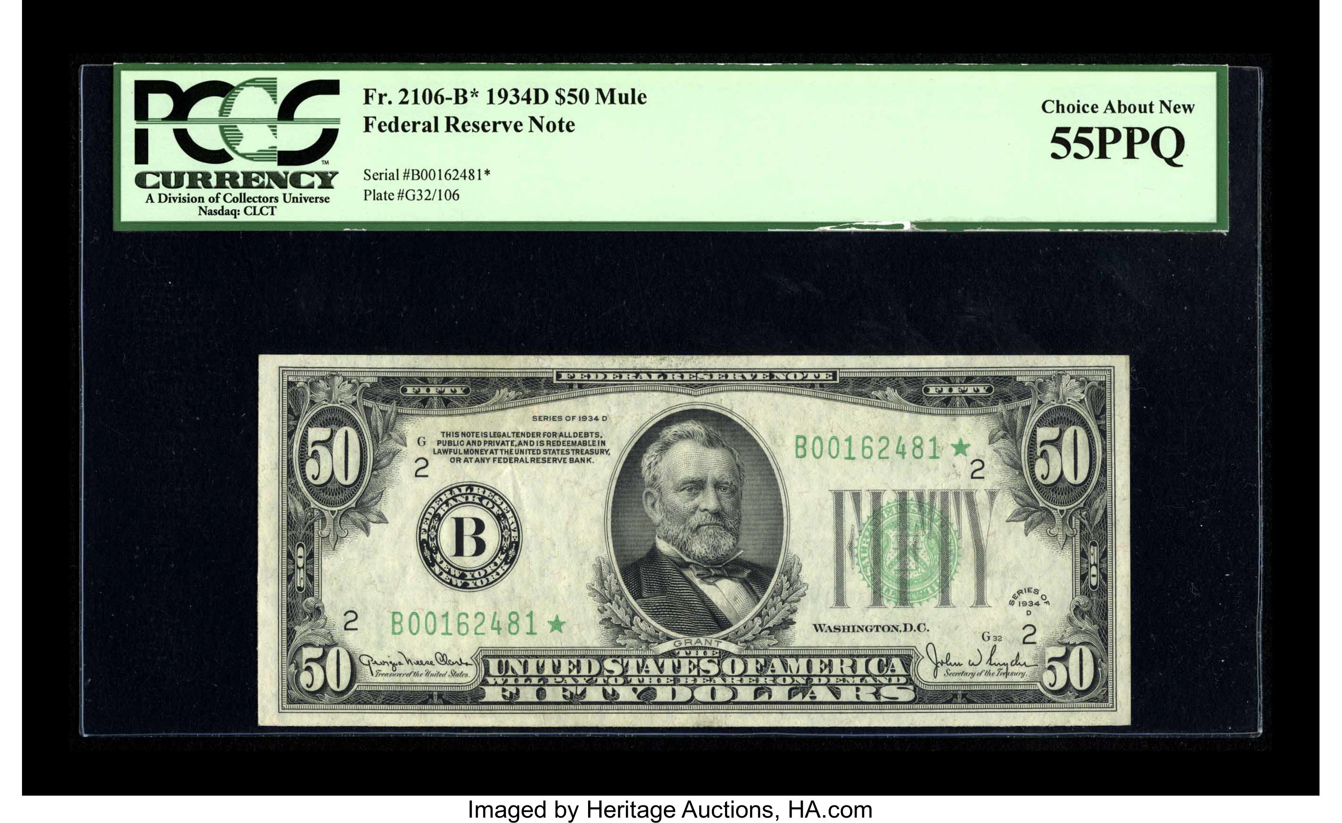 image for: Fr. 2106-B* $50 1934D Federal Reserve Note. PCGS Choice About New 55PPQ....