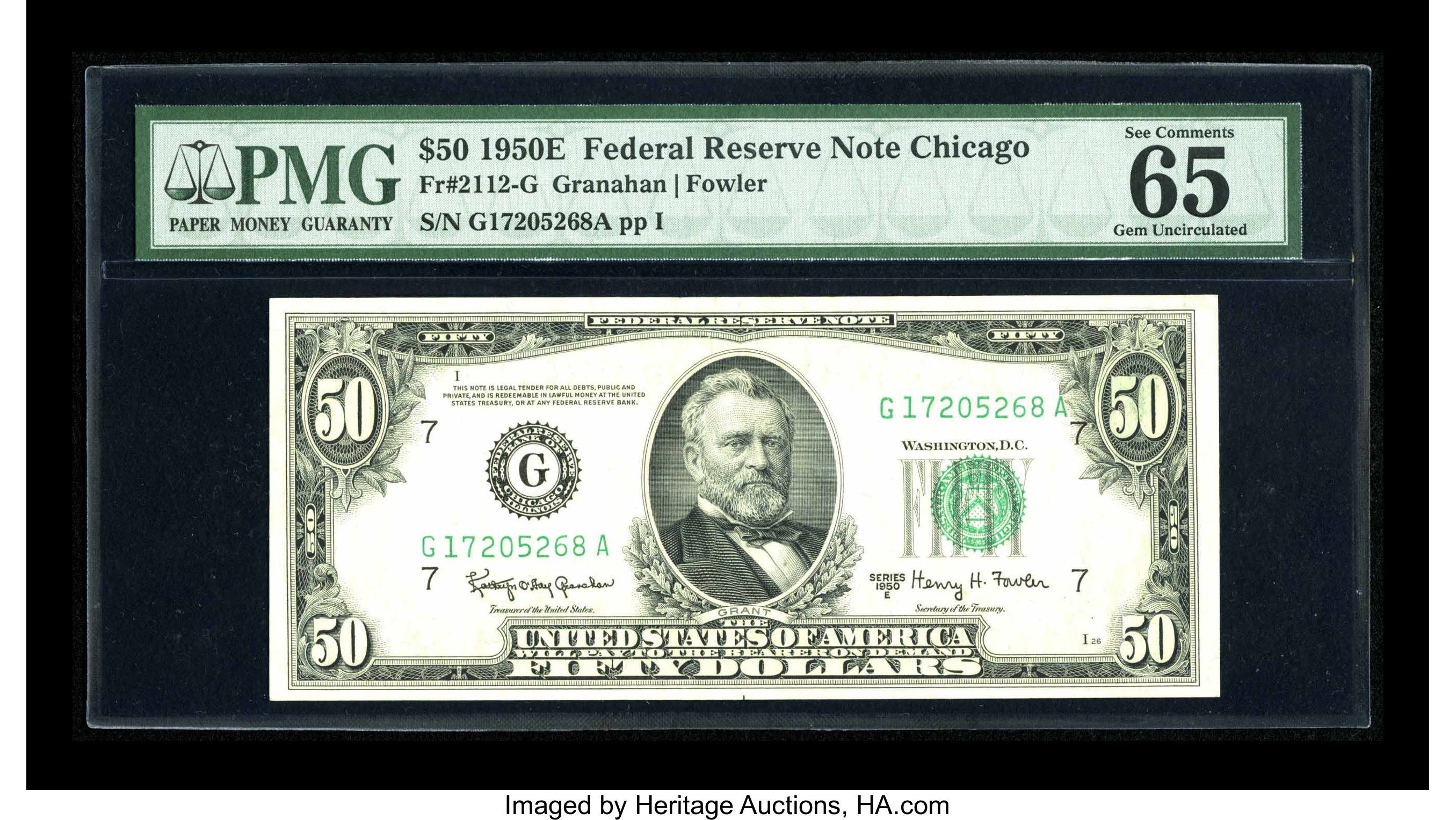 image for: Fr. 2112-G $50 1950E Federal Reserve Note. PMG Gem Uncirculated 65 EPQ....