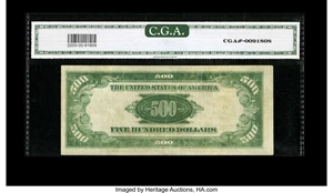 image for: Fr. 2200-F $500 1928 Federal Reserve Note. CGA Very Fine 35 Damaged....