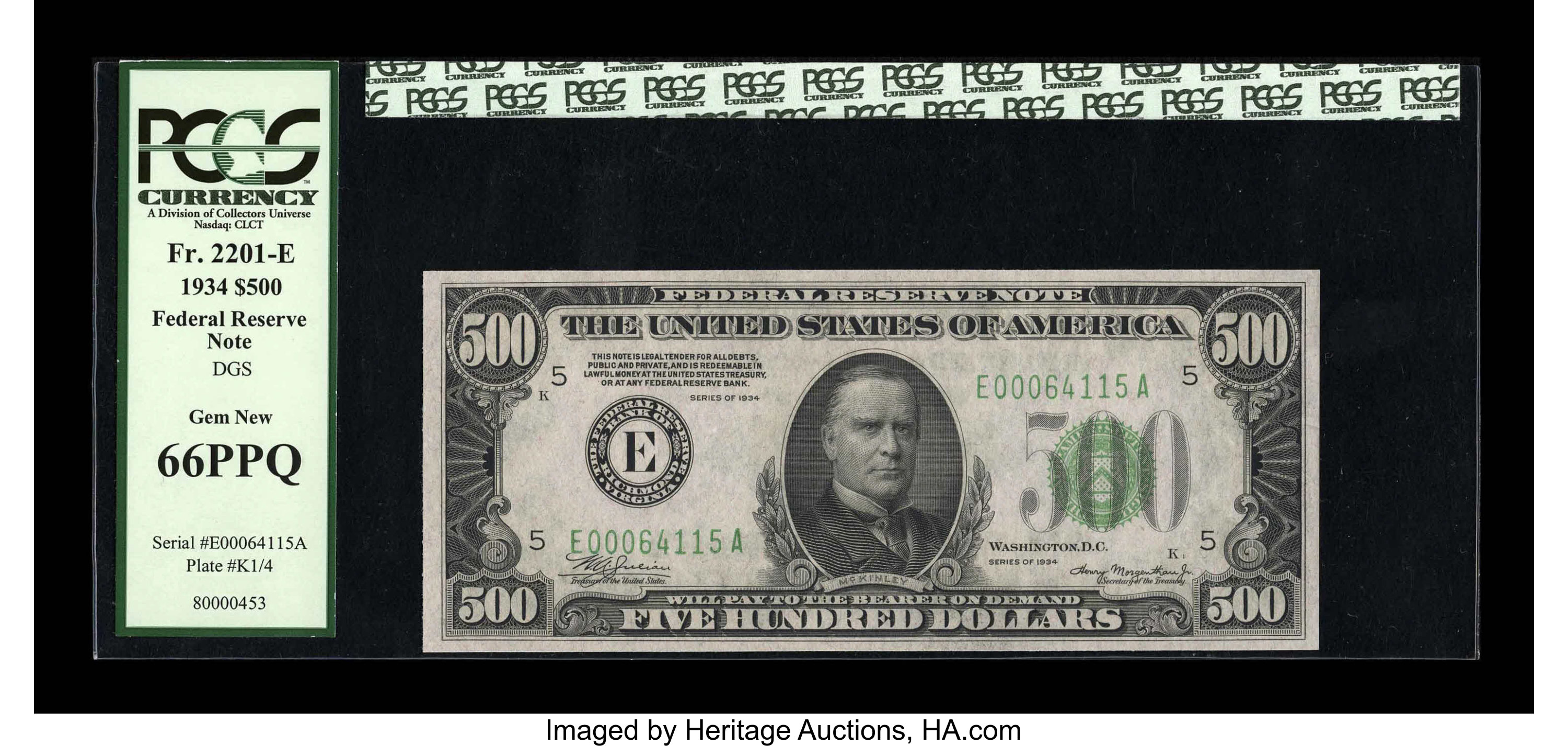 image for: Fr. 2201-E $500 1934 Federal Reserve Note. PCGS Gem New 66PPQ....