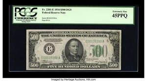 image for: Fr. 2201-E $500 1934 Federal Reserve Note. PCGS Extremely Fine 45PPQ....