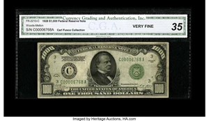 image for: Fr. 2210-C $1000 1928 Federal Reserve Note. CGA Very Fine 35....