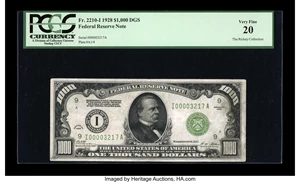image for: Fr. 2210-I $1000 1928 Federal Reserve Note. PCGS Very Fine 20....