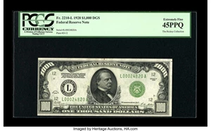 image for: Fr. 2210-L $1000 1928 Federal Reserve Note. PCGS Extremely Fine 45PPQ....