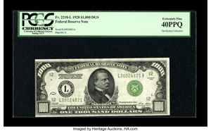 image for: Fr. 2210-L $1000 1928 Federal Reserve Note. PCGS Extremely Fine 40PPQ....