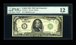 image for: Fr. 2210-L $1000 1928 Federal Reserve Note. PMG Fine 12....
