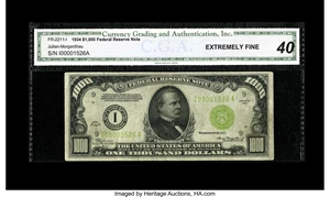 image for: Fr. 2211-I $1000 1934 LGS Federal Reserve Note. CGA Extremely Fine 40....