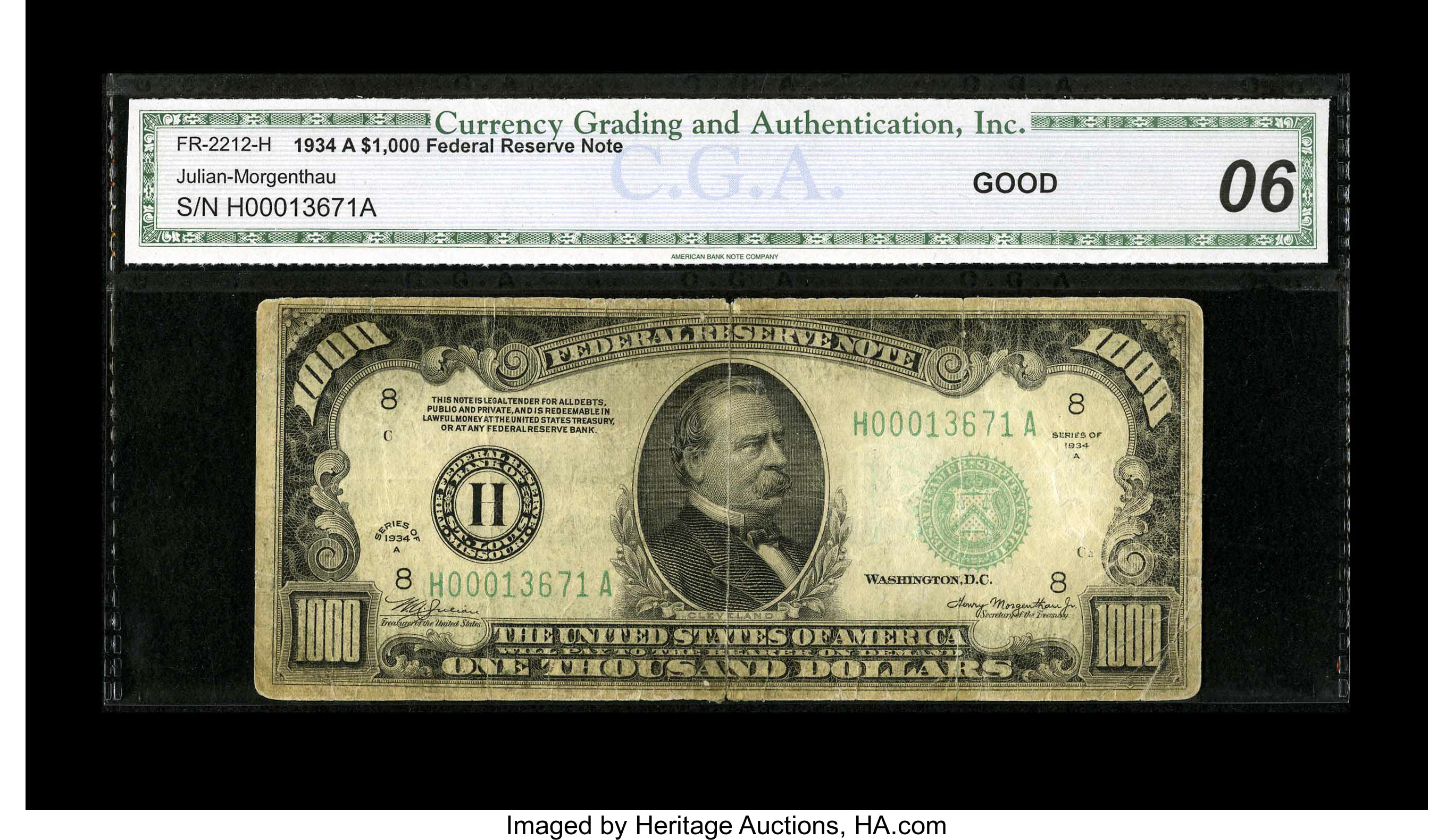 image for: Fr. 2212-H $1000 1934A Federal Reserve Note. CGA Good 06....