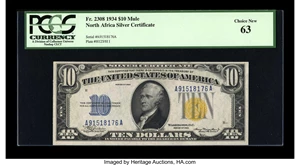 image for: Fr. 2308 $10 1934 Mule North Africa Silver Certificate. PCGS Choice New 63....