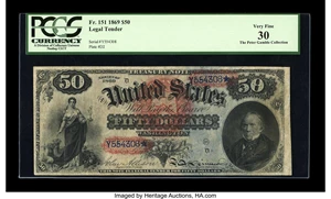image for: Fr. 151 $50 1869 Legal Tender PCGS Very Fine 30....