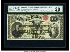image for: Fr. 190a $10 1864 Compound Interest Treasury Note PMG Very Fine 20....
