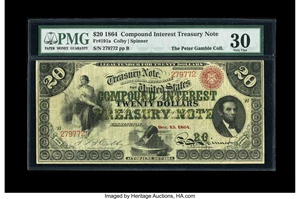 image for: Fr. 191a $20 1864 Compound Interest Treasury Note PMG Very Fine 30....