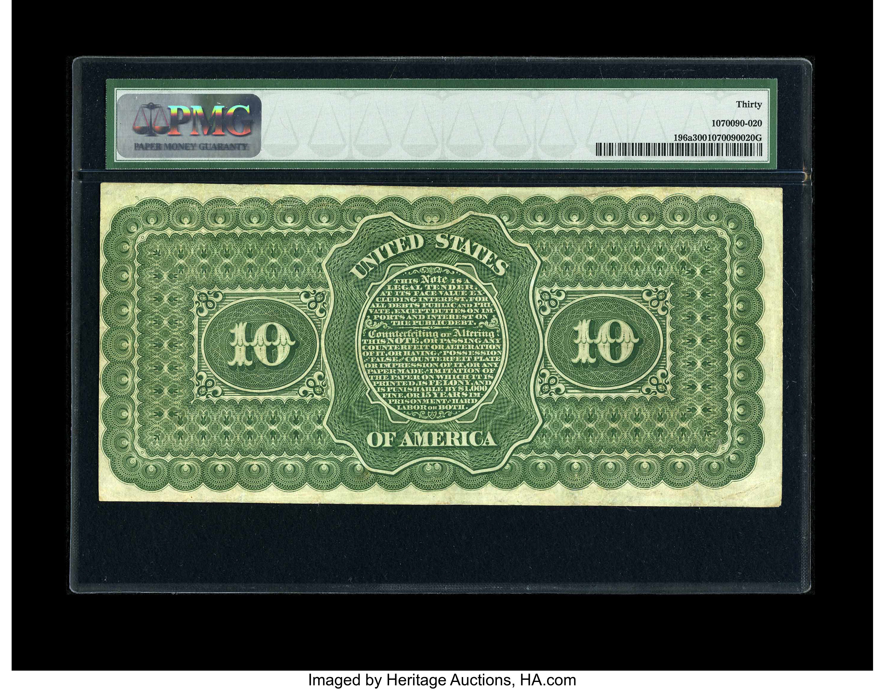 image for: Fr. 196a $10 1863 Interest Bearing Note PMG Very Fine 30....