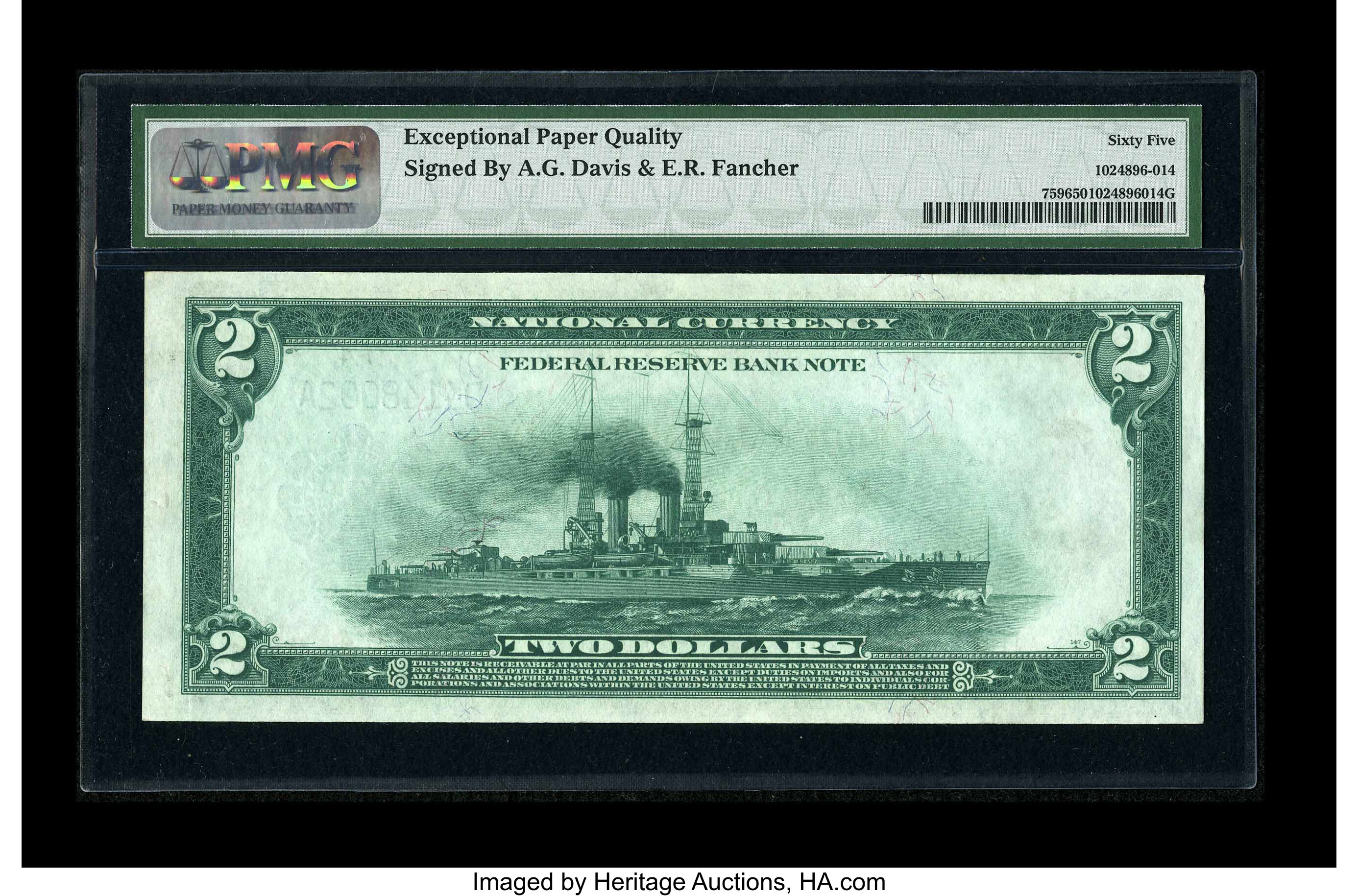image for: Dual Courtesy Autographed Fr. 759 $2 1918 Federal Reserve Bank Note PMG Gem Uncirculated 65 EPQ....