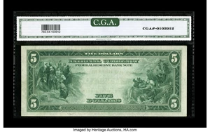 image for: Dual Courtesy Autographed Fr. 785 $5 1918 Federal Reserve Bank Note CGA Choice Uncirculated 64....