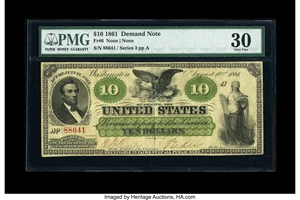image for: Fr. 6 $10 1861 Demand Note PMG Very Fine 30....