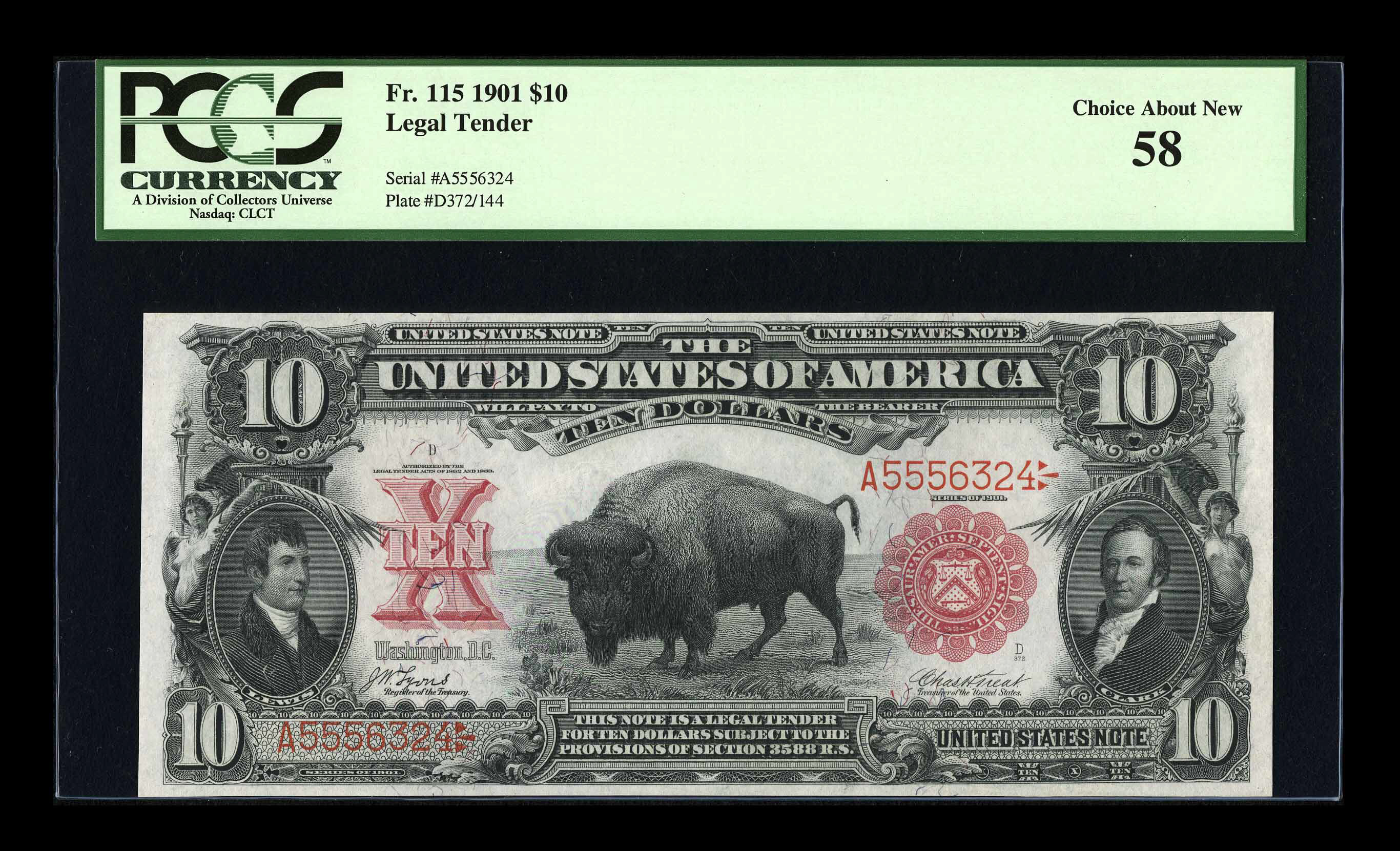 image for: Fr. 115 $10 1901 Legal Tender PCGS Choice About New 58....