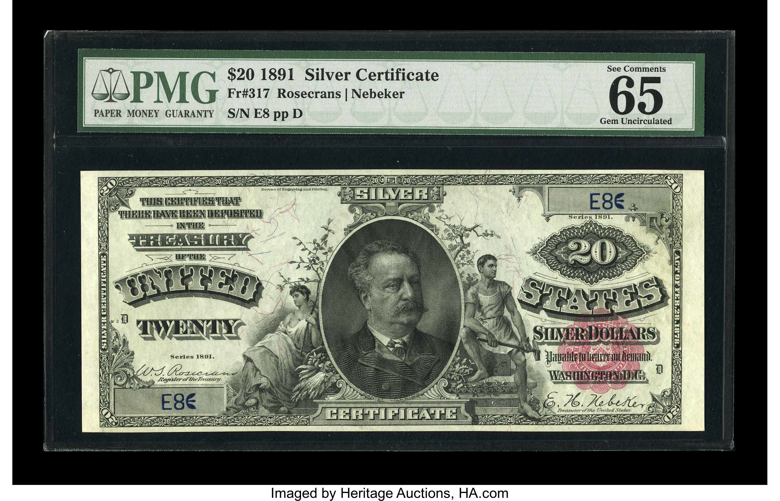 image for: Fr. 317 $20 1891 Silver Certificate PMG Gem Uncirculated 65 EPQ....