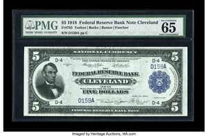image for: Fr. 785 $5 1918 Federal Reserve Bank Note Low Serial Number PMG Gem Uncirculated 65 EPQ....