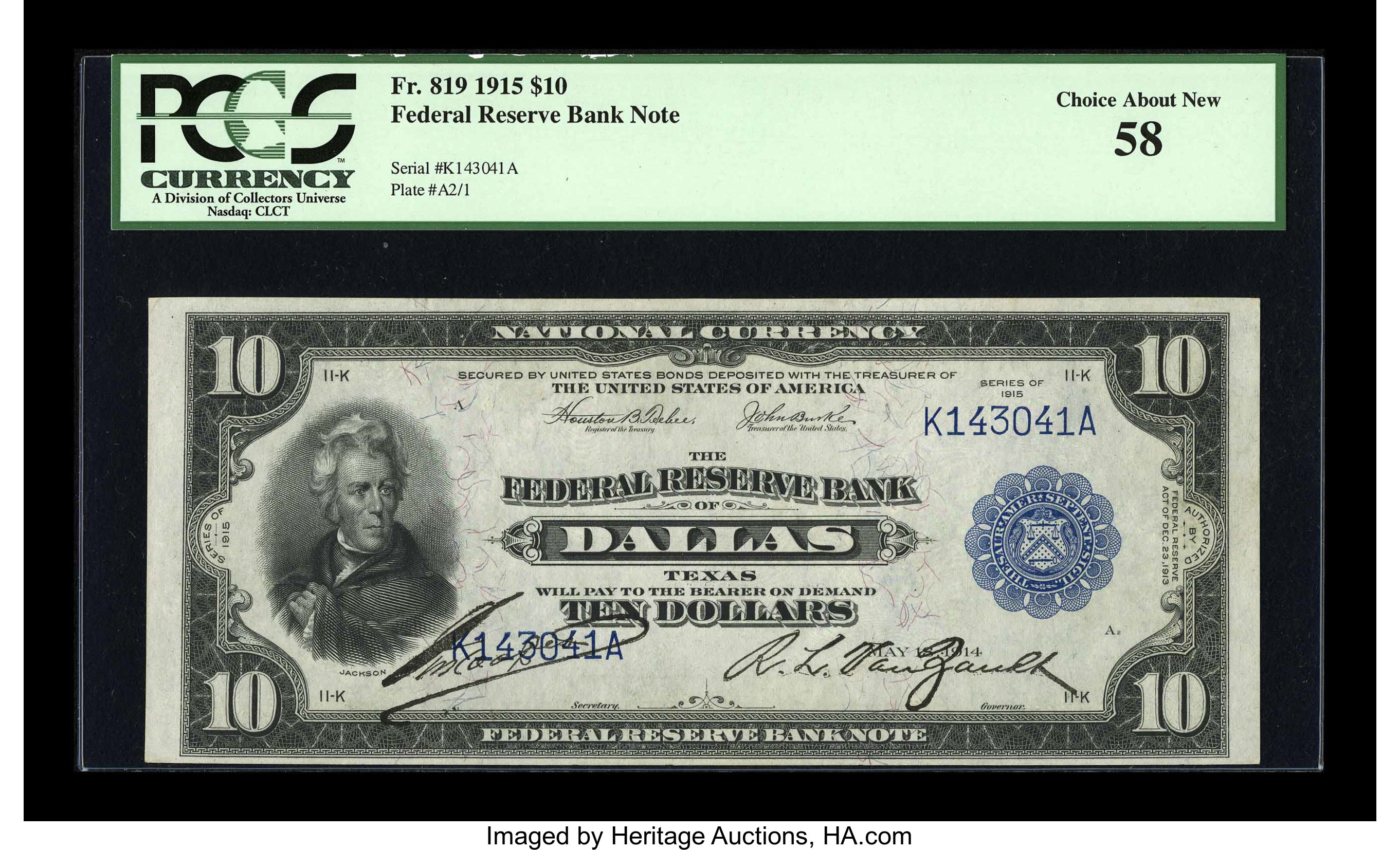 image for: Fr. 819 $10 1915 Federal Reserve Bank Note PCGS Choice About New 58....