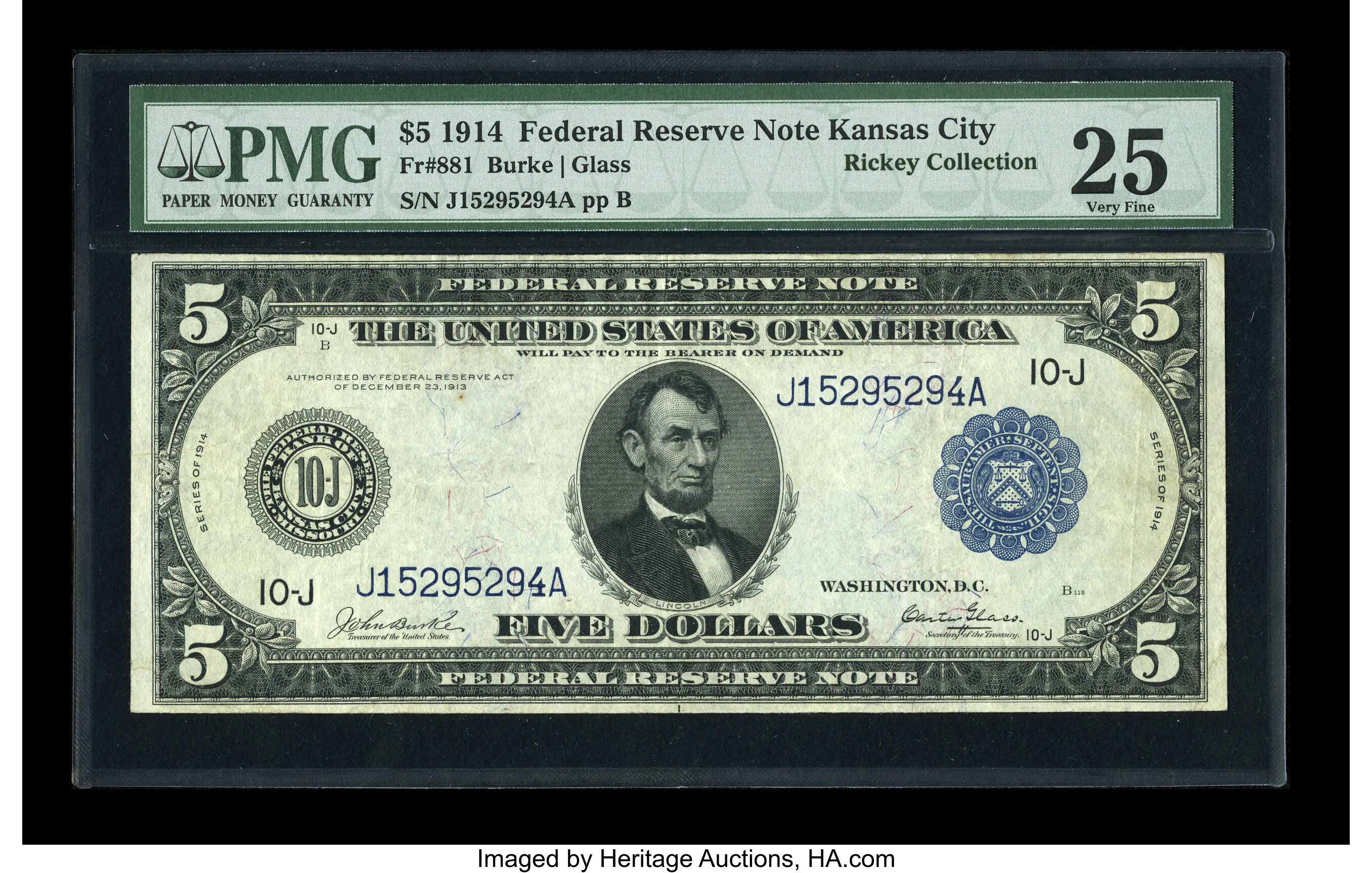 image for: Fr. 881 $5 1914 Federal Reserve Note PMG Very Fine 25.