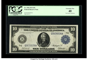 image for: Fr. 928 $10 1914 Federal Reserve Note PCGS Extremely Fine 40....