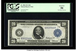 image for: Fr. 988 $20 1914 Federal Reserve Note PCGS About New 50....