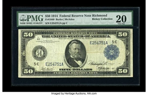 image for: Fr. 1040 $50 1914 Federal Reserve Note PMG Very Fine 20....
