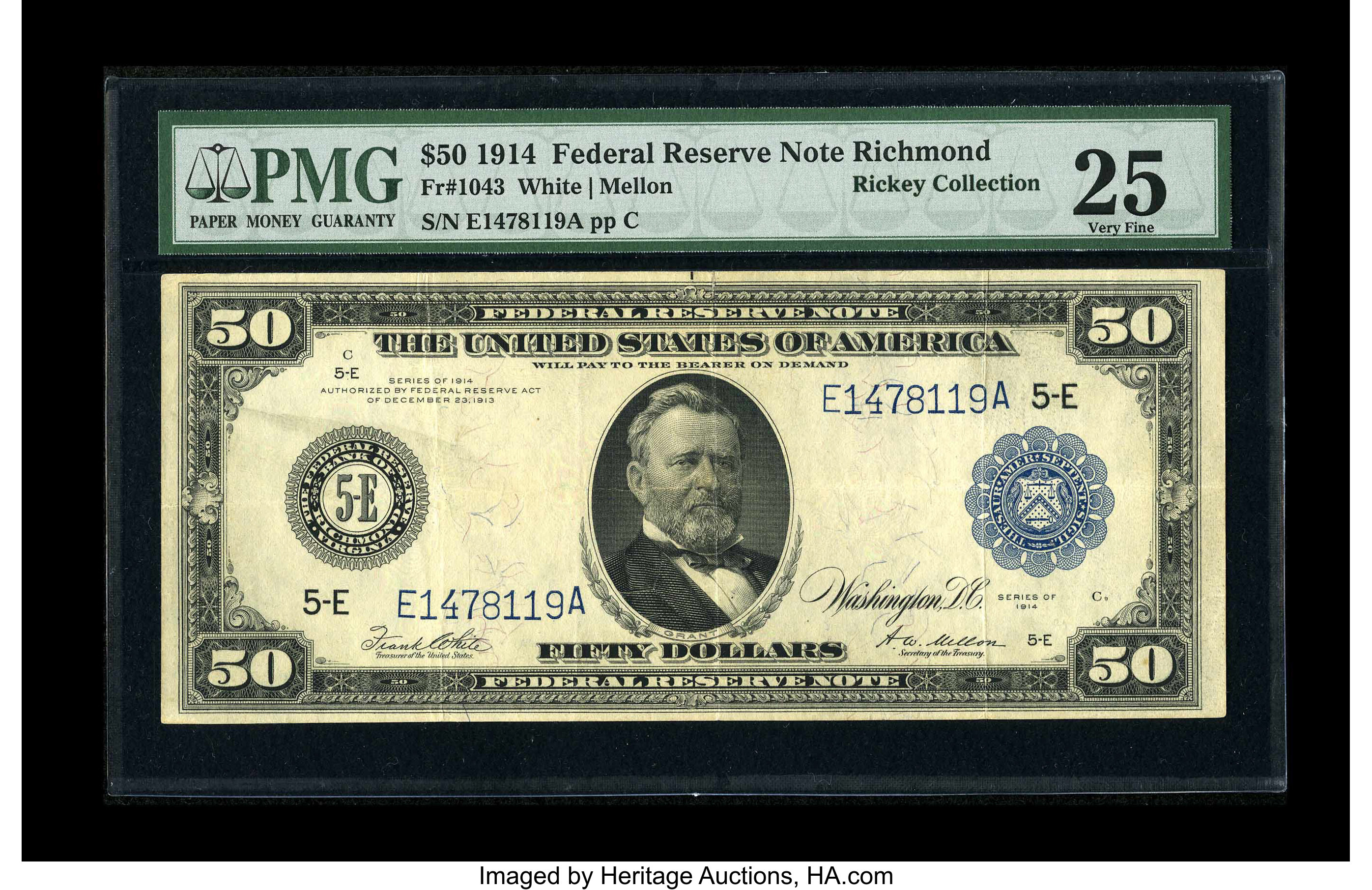 image for: Fr. 1043 $50 1914 Federal Reserve Note PMG Very Fine 25....