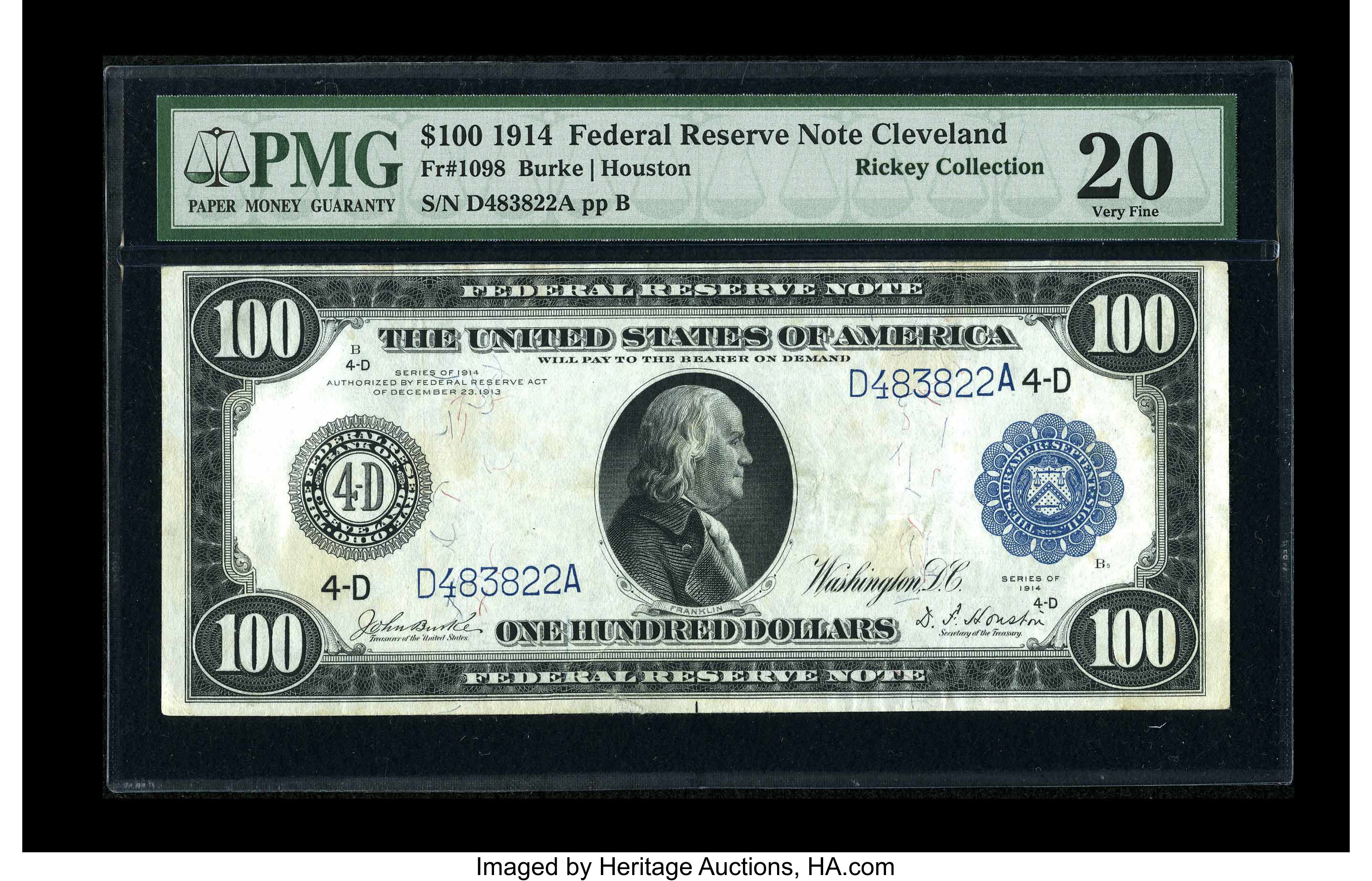 image for: Fr. 1098 $100 1914 Federal Reserve Note PMG Very Fine 20....