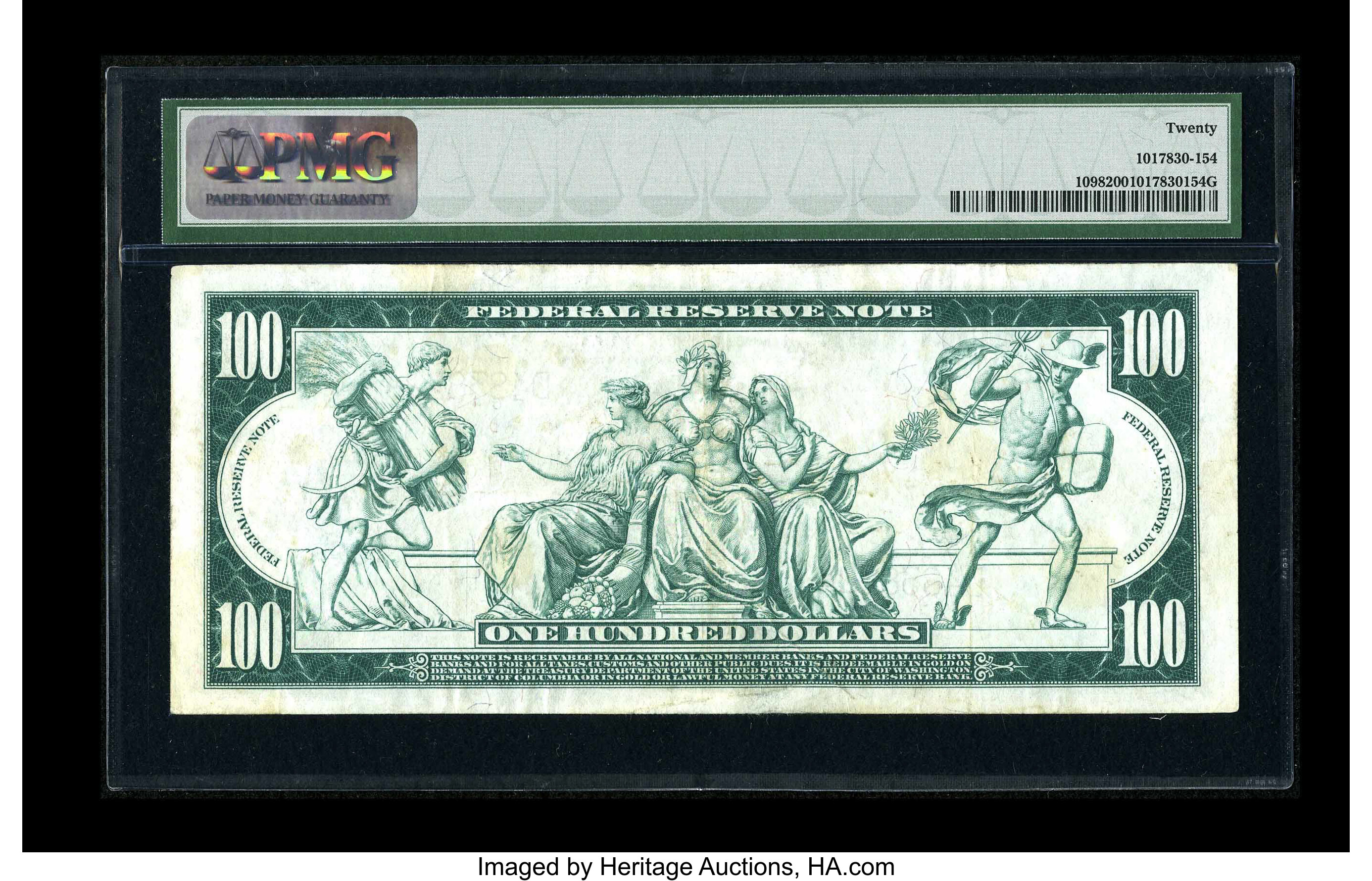 image for: Fr. 1098 $100 1914 Federal Reserve Note PMG Very Fine 20....