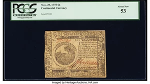image for: Continental Currency November 29, 1775 $6 PCGS About New 53....