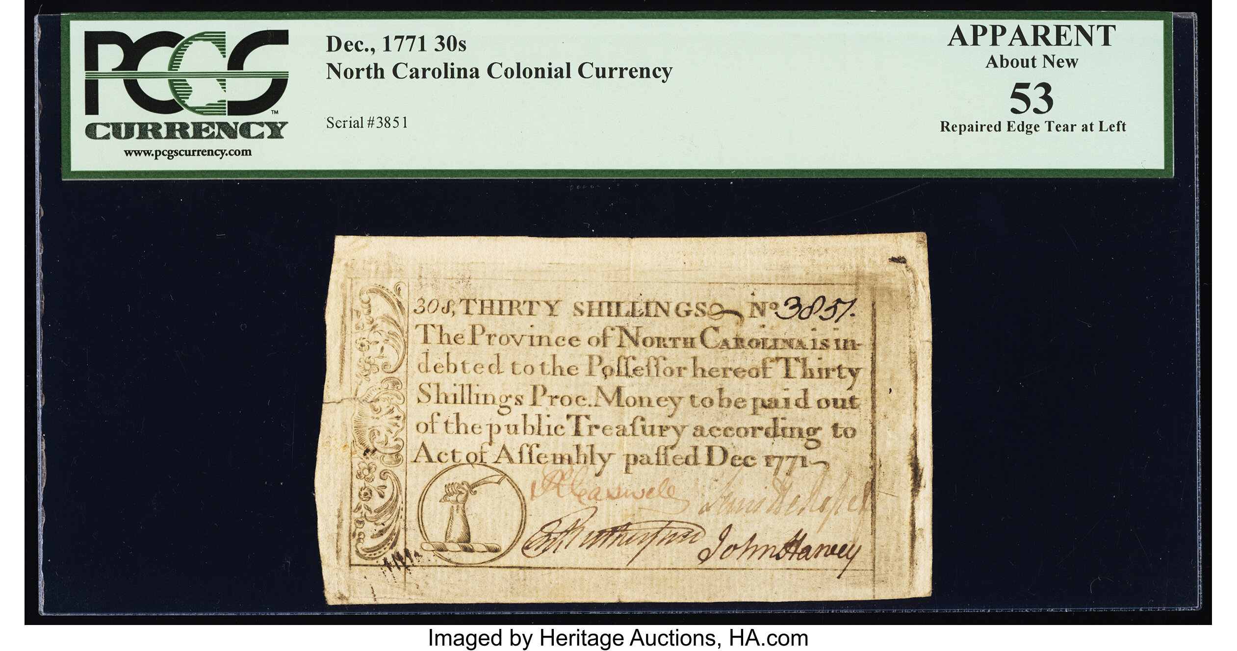 image for: North Carolina December, 1771 30s PCGS Apparent About New 53....