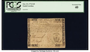 image for: South Carolina October 19, 1776 $10 PCGS Extremely Fine 40....