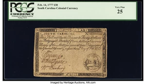 image for: South Carolina February 14, 1777 $30 PCGS Very Fine 25....