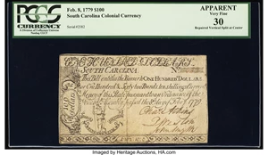 image for: South Carolina February 8, 1779 $100 PCGS Apparent Very Fine 30....