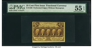 image for: Slightly Askew Face Printing Fr. 1280 25¢ First Issue PMG About Uncirculated 55 EPQ....