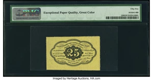 image for: Slightly Askew Face Printing Fr. 1280 25¢ First Issue PMG About Uncirculated 55 EPQ....