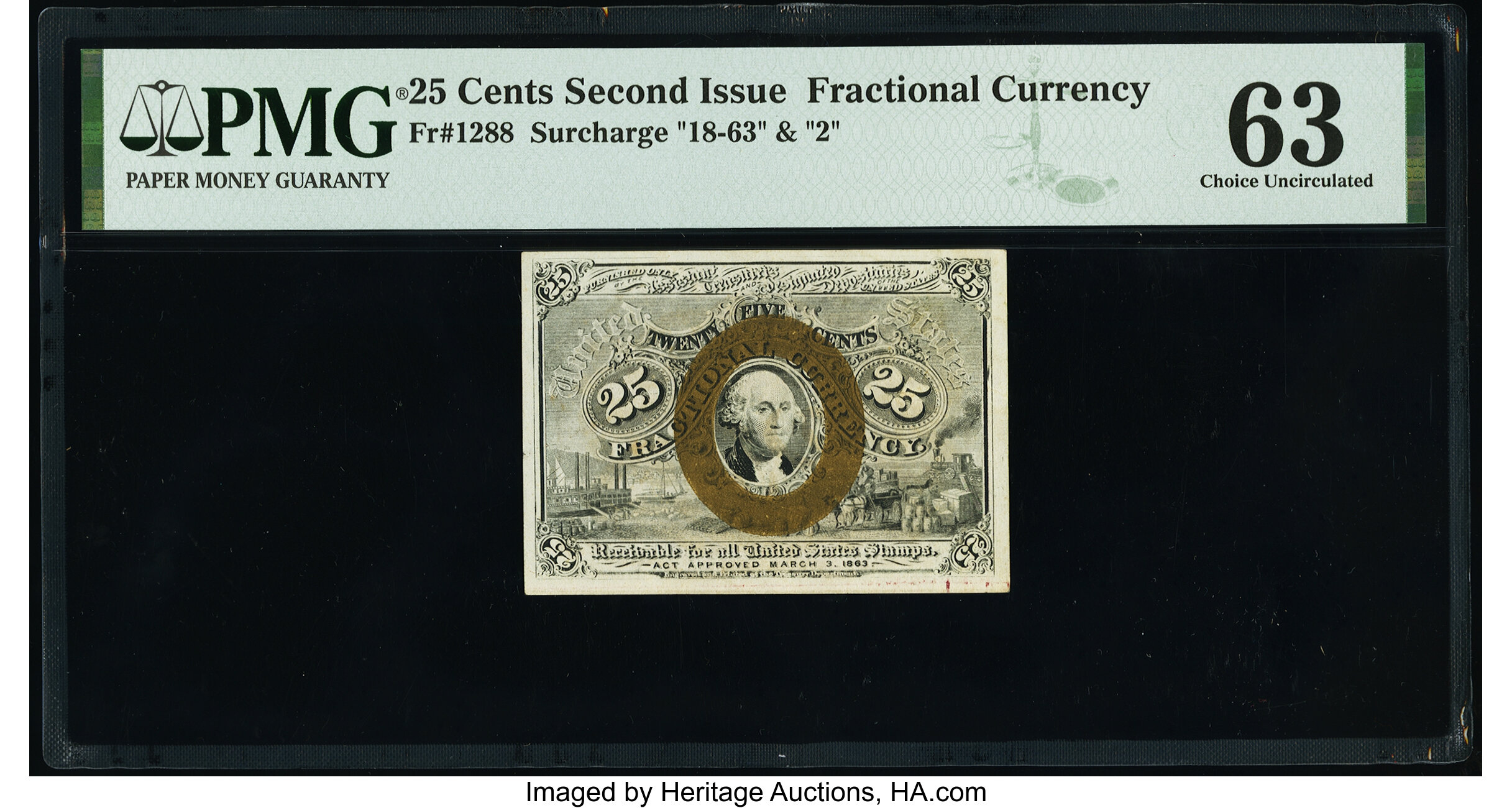 image for: Fr. 1288 25¢ Second Issue PMG Choice Uncirculated 63....