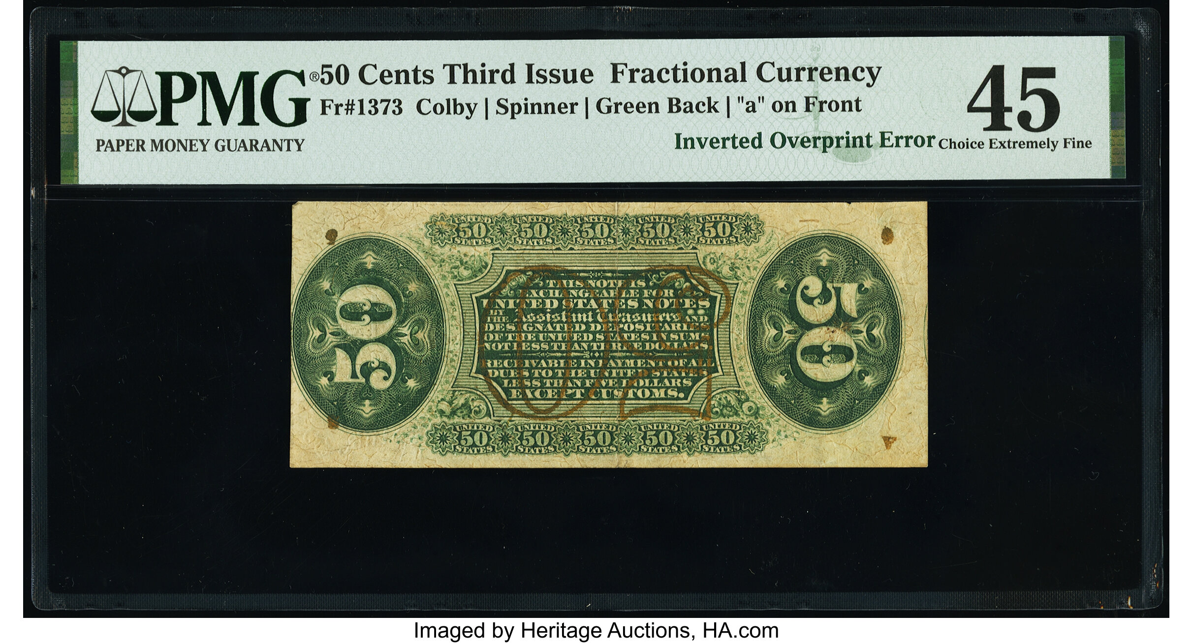 image for: Fr. 1373 50¢ Third Issue Justice Inverted Back Surcharge PMG Choice Extremely Fine 45....