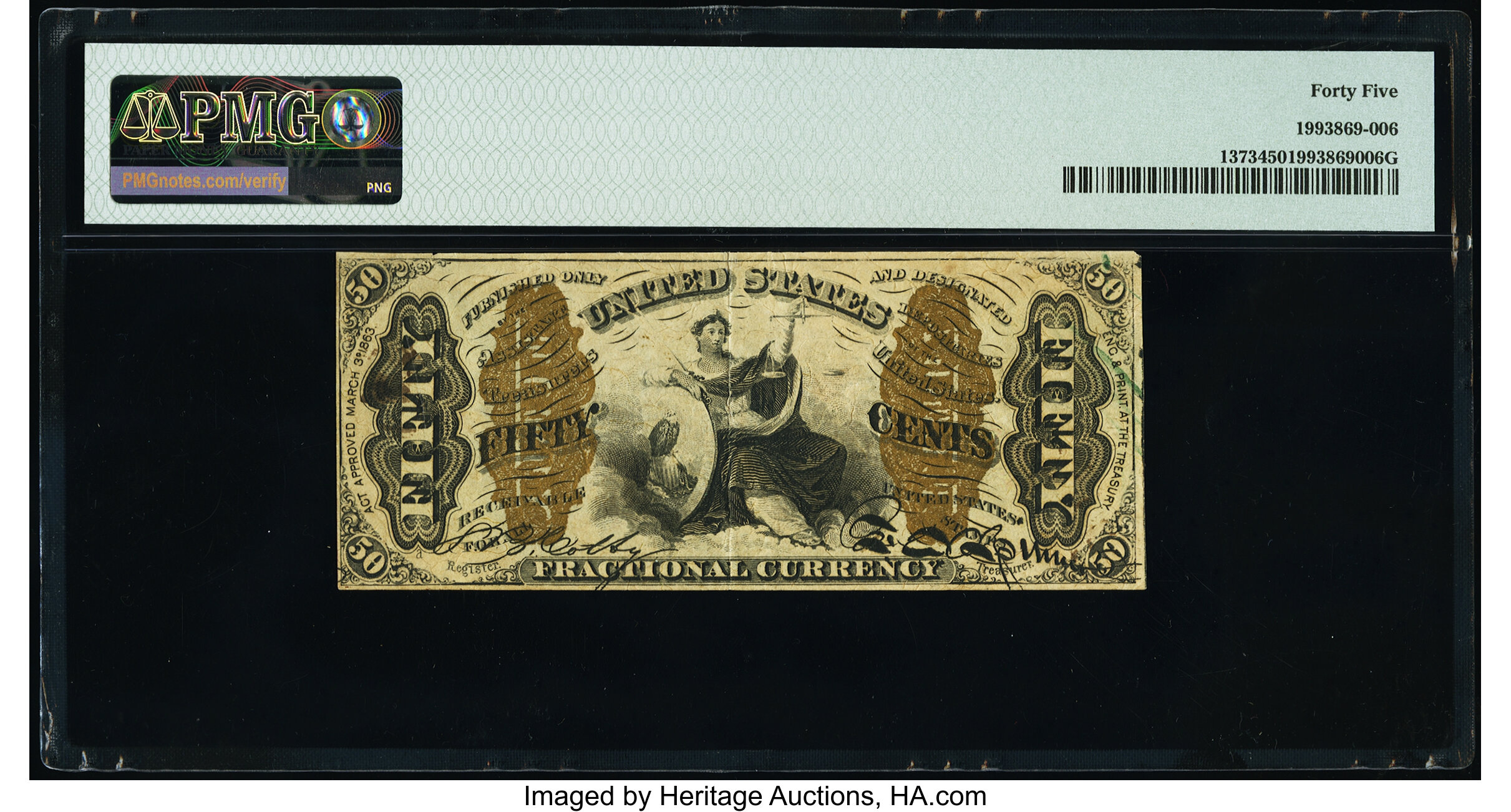 image for: Fr. 1373 50¢ Third Issue Justice Inverted Back Surcharge PMG Choice Extremely Fine 45....