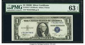 image for: Fr. 1611* $1 1935B Silver Certificate Star. PMG Choice Uncirculated 63 EPQ....