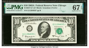 image for: Fr. 2017-G* $10 1963A Federal Reserve Star Note. PMG Superb Gem Unc 67 EPQ....