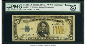 image for: Fr. 2307* $5 1934A North Africa Silver Certificate Star. PMG Very Fine 25....