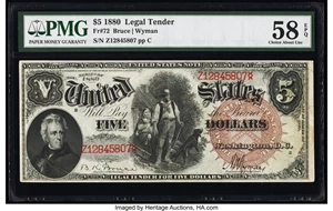 image for: Fr. 72 $5 1880 Legal Tender PMG Choice About Unc 58 EPQ....
