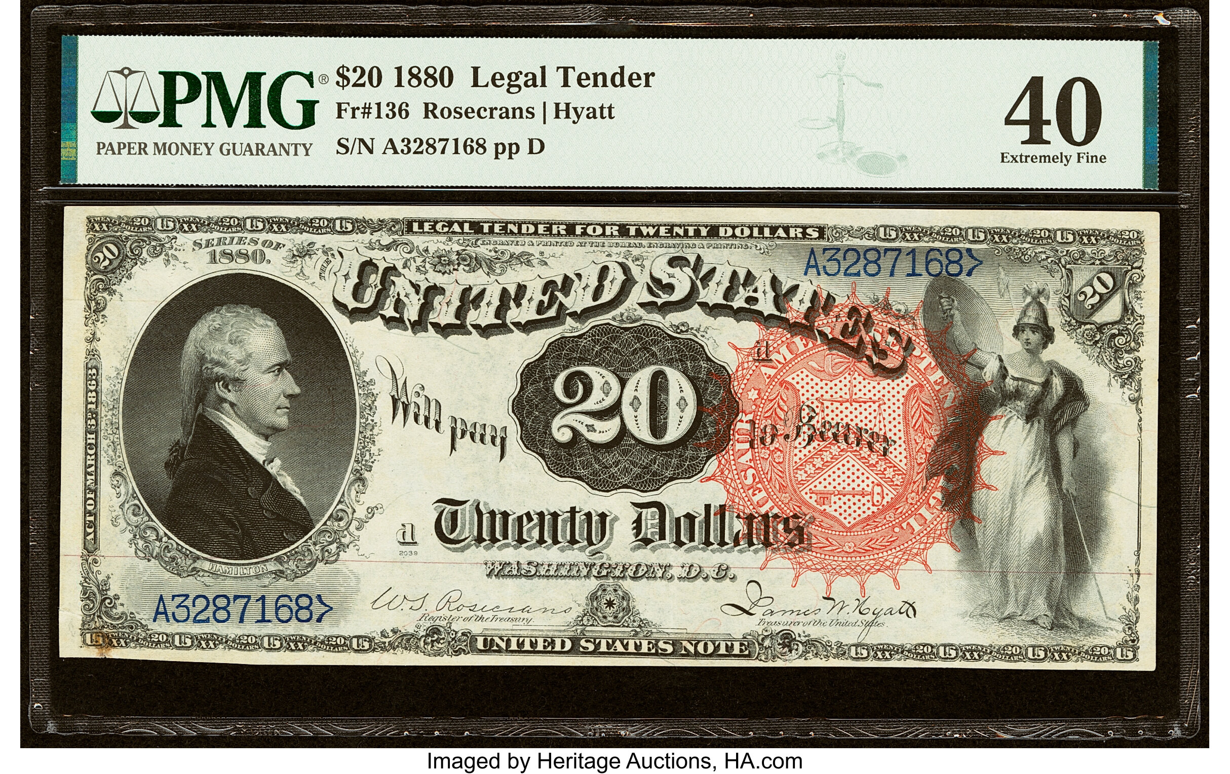 image for: Fr. 136 $20 1880 Legal Tender PMG Extremely Fine 40....